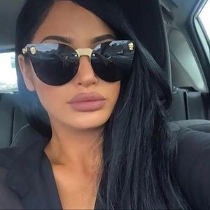 Black Cat Eye Sunglasses with Gold Accents